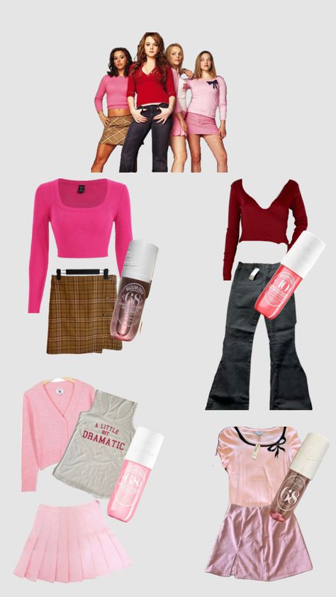 Mean girls inspired outfits!!! #meangirls #pink #wednesday #burnbook Mean Girls Inspired Outfits, Mean Girls Outfits, Pink Wednesday, Wednesday Outfit, Mean Girl, Fashion Dictionary, Dress Up Day, Halloween Costume Outfits, 2000s Fashion Outfits