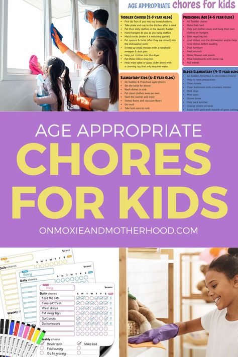 chores for kids Age Appropriate Chores For Kids Daily, Chores For 2-3, How To Make Chores Fun, Chores For Kids By Age 9-10, Preschool Tables, Age Appropriate Chores For Kids, Family Roles, Toddler Chores, Age Appropriate Chores