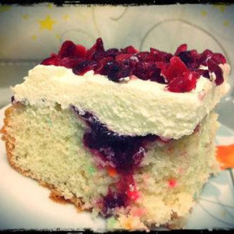 Easy Cranberry Poke Cake (for lazy moments) Recipe | Just A Pinch Recipes Recipes With Cool Whip, Tastee Recipe, Baking Goods, Poke Cake Recipes, Poke Cakes, Poke Cake, Seasonal Recipes, Cranberry Sauce, Food Cakes