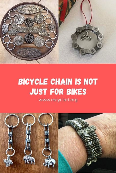 Bike Chain Crafts, Bicycle Art Diy, Bike Chain Art Ideas, Cycle Chain Art, Art Made From Bike Parts, Upcycle Bike Parts, Motorcycle Crafts, Bicycle Chain Art, Bike Chain Art