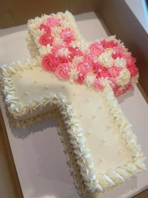 Birthday Cake For Jesus Ideas, Cross Cakes First Communion, Cross Shaped Cake, Christian Birthday Cake, Bible Verse Cake, Cross Cake Ideas, Easter Cross Cake, Rosary Cake, Christian Birthday Party Ideas