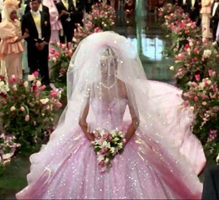 Coming To America, the wedding scene... Coming To America Dress, Coming To America Wedding Dress, Coming To America Wedding, Princess Wedding Dresses Pink Veaul, Pink Bride Aesthetic, Pink Vail Weddings, Pink Wedding Viel, Pink Fairycore Wedding Dress, Pretty Pink Princess