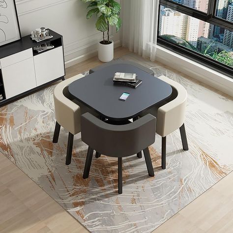 Versatile 4-Person Dining Table and Chair Set: This dining table set is perfect for family kitchens and dining rooms, as well as coffee shops and casual reception areas. 2 Table Styles：12 Size Options:，The dining table is composed of environmentally friendly panels, which are hard, anti-fall, oil-proof and waterproof. Kitchen Table And Chairs, Dining Table Set For 4, Nordic Dining, Desk And Chair, Living Room Restaurant, Dining Room Table Set, Dining Chair Design, Solid Wood Dining Chairs, Dining Table Set