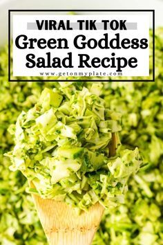 This Tik Tok Green Goddess Salad combines crunchy green veggies with a to-die-for vegan green goddess salad dressing! It lives up to the hype! Green Cabbage Salad, Goddess Salad Recipe, Salad Tiktok, Green Goddess Salad Recipe, Goddess Dressing Recipe, Green Salad Dressing, Green Goddess Salad Dressing, Green Goddess Salad, Goddess Salad