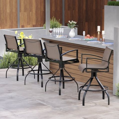 Outdoor Swivel Bar Stools Sunbrella Textilene Aluminum Patio Bar Chairs - On Sale - Bed Bath & Beyond - 40699008 2024 Ideas, Patio Bar Stools, Bar Patio, Garden Porch, Swivel Counter Stools, Aluminum Patio, Cafe Style, Outdoor Bar Stools, Outdoor Dining Furniture