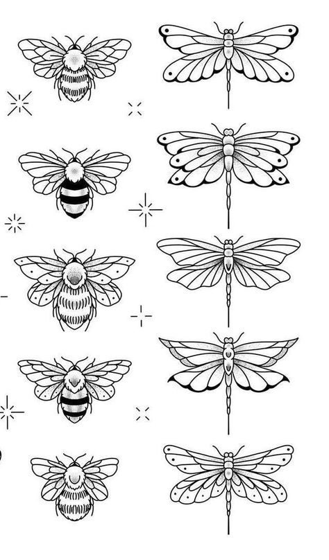 American Traditional Tattoos Simple, Insect Line Art, Dragon Fly Tattoo Stencil, Simple Bug Drawing, Bee Flash Tattoo, Bee Drawing Tattoo, Bee Tattoo Drawing, Printable Tattoo Designs Stencil, Insect Tattoo Design