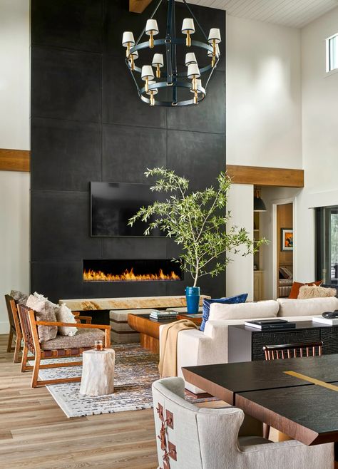 How a Classic Mountain Vernacular and Modern Interiors Inspired These Utah Homeowners - Mountain Living Mountain House Modern, Marble Mosaic Backsplash, Modern Americana, Vintage Console Table, Park City Mountain, Bedroom Fireplace, Americana Style, Mountain Living, Mountain Modern