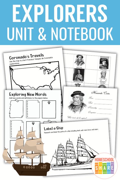 Early Explorers Activities, Famous Explorers, Notebooking Homeschool, Social Studies Printables, History Notebook, Early Explorers, Explorers Activities, Free Homeschool Curriculum, European Explorers