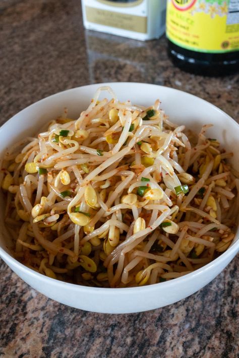 Asian Bean Sprouts Recipes, Been Sprouts Recipes, Korean Bean Sprout Side Dish, Bean Sprouts Korean Side Dish, Bean Sprouts Recipes, Kongnamul Muchim, Korean Bbq Side Dishes, Bean Sprouts Recipe, Ono Kine Recipes