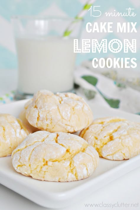 Lemon Cake Mix Cookies_text Delicious Lemon Cake, Lemon Cake Mix Cookies, Lemon Crinkle Cookies, Diy Easy Recipes, Lemon Cake Mixes, Cake Mix Cookie Recipes, Love Party, Crinkle Cookies, Lemon Cookies