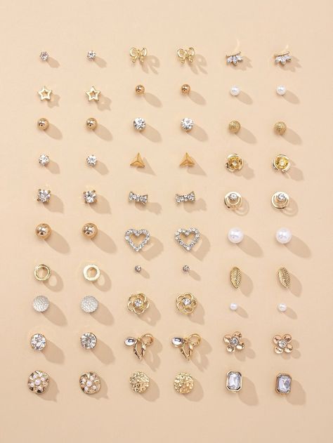 30pairs Heart Design Rhinestone Decor  Stud EarringsI discovered amazing products on SHEIN.com, come check them out! Small Studs Gold, Gold Nosepin Designs, Small Gold Tops Designs, Earrings Tops Gold, Studs For Women Gold, Small Earrings Design, Mini Earrings Gold, Ear Tops For Women, Studs Design Gold