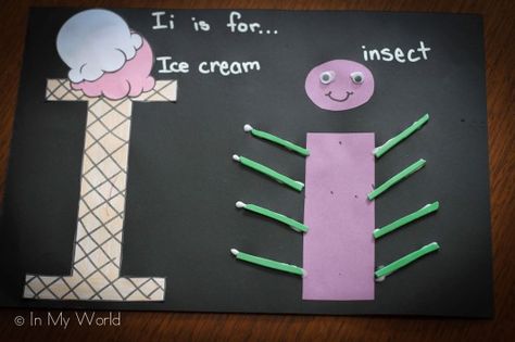 Preschool Letter I craft I is for ice cream and i is for insect. Of course, we know that insects have 6 legs, but let's not spoil the fun :) I For Insect Craft, I Preschool Crafts Letter, I Letter Crafts For Preschool, Lower Case I Crafts For Preschoolers, I Letter Craft Preschool, I Is For Insect Craft, I Art For Preschool, I Letter Activities For Preschool, I Is For Craft Preschool