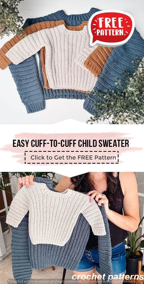 Cute and Cozy Crochet Sweater Patterns - Beautiful Dawn Designs Cuff To Cuff Crochet Sweater Pattern, Childs Crochet Sweater, Cuff To Cuff Sweater Knitting Patterns, Crocheted Baby Sweater, Crochet Kid Sweater Free Pattern, 3t Crochet Sweater Pattern Free, Free Crochet Pattern Sweaters, Child Sweater Crochet Pattern Free, 2t Crochet Sweater Pattern Free