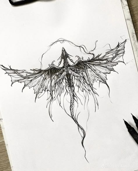 Dragon Sketch Tattoo Design, Tattoo Ideas Fantasy Art, Mens Spine Tattoo Ideas Unique, Sketch Dragon Tattoo, Wyvern Back Tattoo, Tattoo Art Drawings Dark, Dragon Tattoo Meaning Woman, Dragon Cybersigil, Dark Academia Tattoo Sleeve