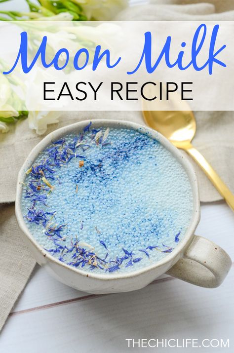 Add this easy Moon Milk recipe to your night time routine to enjoy soothing adaptogen benefits with this plant-based, clean eating drink recipe featuring Blue Majik and Reishi. #recipe #healthy #healthyrecipes #cleaneating #vegan #vegetarian #adaptogen #naturalwellness Blue Lotus Recipe, Reishi Recipe, Blue Moon Milk, Blue Majik, Moon Milk Recipe, Moon Milk, Goodnight Moon, Time Routine, Vegetable Drinks