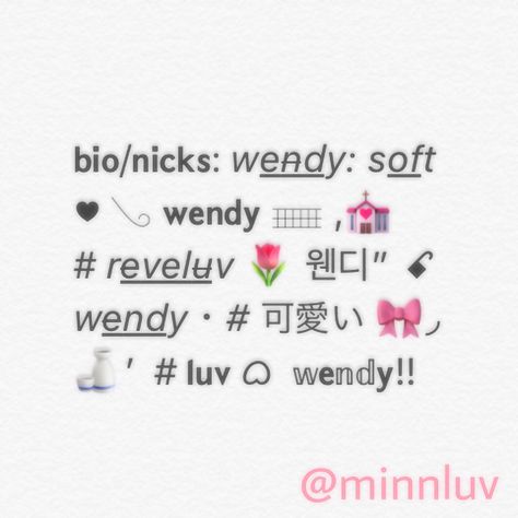 Nickname Ideas, Stylish Text, Bio Ideas, Wendy Red Velvet, Cute Names, Foto Jungkook, Red Velvet, Texts, Wattpad