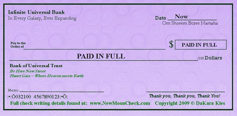 New Moon Abundance Check - Green Background. For full details on writing your New Moon Abundance checks visit www.NewMoonCheck.com Moon Manifesting, Zibu Symbols, Moon Chart, Moon Magick, Vision Board Examples, Vision Board Pictures, Creating A Vision Board, On Writing, Winning The Lottery