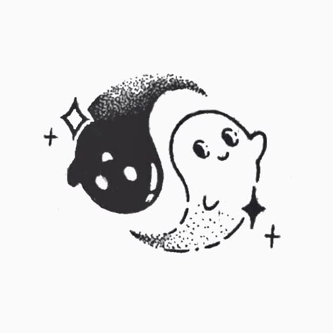 Creepy Love Drawings, Ying Yang Ghost Tattoo, Ghost Heart Tattoo, Goth Best Friend Tattoos, Cartoon Ghost Tattoo, Goth Matching Tattoos, Crisp Ink, Pop Culture Tattoos, Abstract Tattoo Ideas