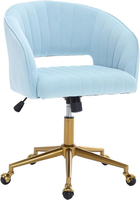 Amazon.com: Homedraft Home Office Swivel Desk Chair, Modern Velvet Desk Chair, Height Adjustable Armchair with Gold Base, Ergonomic Office Chair for Living Room Vanity Study Computer Room, Light Blue : Home & Kitchen Room Light Blue, Velvet Desk Chair, Light Blue Chair, Blue Dorm, Living Room Vanity, Dressing Chair, Velvet Office Chair, Rolling Chair, Blue Desk