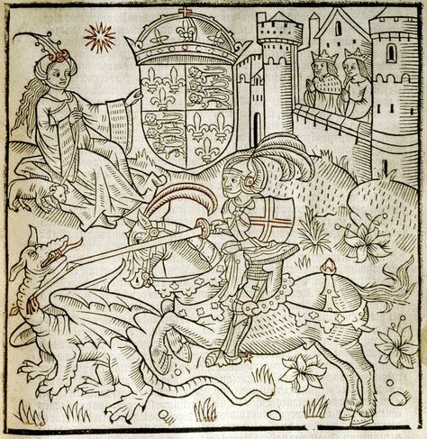 Black and White: St George's Day Canterbury Tales Aesthetic, Medieval Drawing, Chaucer Canterbury Tales, Medieval Literature, Geoffrey Chaucer, Saint George And The Dragon, St Georges Day, English Lesson Plans, Medieval Artwork