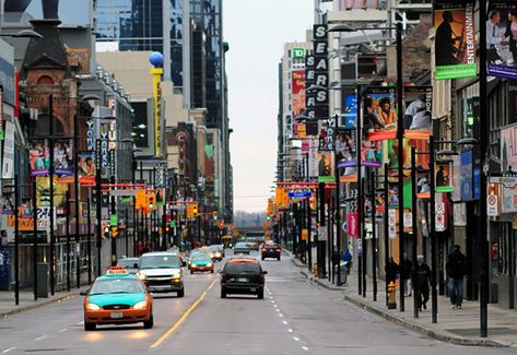 Yonge Street -- Toronto                                                                                                                                                                                 More Cn Tower Restaurant, Dundas Square Toronto, Facts About Canada, Yonge Street, Toronto City, Toronto Travel, Moving To Canada, Toronto Life, Downtown Toronto