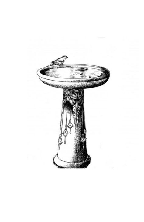 Water Fountain Tattoo, Birdbath Tattoo, Fountain Sketch, Fountain Tattoo, Bird Fountain, Tribute Tattoos, Drinking Fountain, Water Fountain, Cute Tattoos