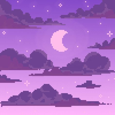 Pink And Purple Widget, Purple Pixel Wallpaper, Cartoon Moon, Purple Aesthetic Square, Pixel Moon, Pixel Moon Art, Purple Moon, Purple Pixel Art, Cloud Pixel Art