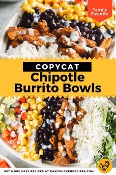 Pork Burrito Bowl, Chicken Burrito Bowl Recipe, Chipotle Bowls, Burrito Bowl Meal Prep, Chipotle Copycat, Burrito Bowl Recipe, Chipotle Recipes, Chipotle Burrito, Copycat Chipotle