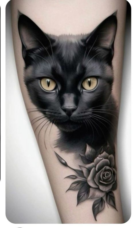 Tattoos For Women Cat, Cat Face Tattoos, Tattoo Gato, Rip Tattoos For Mom, Black Cat Tattoo, Cat Portrait Tattoos, Octopus Tattoo Sleeve, Cat Tattoo Design, Kitten Tattoo