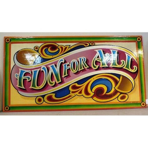 ORIGINAL VINTAGE FAIRGROUND ART SIGN "FUN FOR ALL " BY THE R... at auction | LOT-ART Vintage Fairground, Tattoo Sign, Fairground Art, Circus Font, Him And Her Tattoos, Sweet Cart, Carnival Art, Pinstripe Art, Tattoo Signs