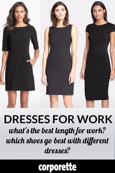 Dresses for work can be easy -- but tricky! If you've ever asked "is my dress too short for work," or "which shoes go best with different types of dresses," or even where to find the best dresses for tall women, this is the post for you! | Corporette | workwear | work fashion | office style | lawyer fashion Work Fashion Office, Dresses For Tall Women, Different Types Of Dresses, Lawyer Fashion, Dress For Work, Job Interviews, Fashion Office, Best Dresses, Different Dresses