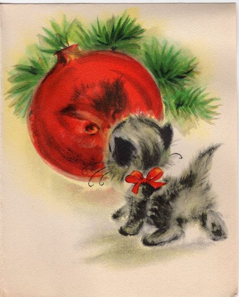 🎄🎄🎄🎄🎄🎄🎄🎄 Cat Christmas Cards, Kittens Vintage, Christmas Kitty, Hallmark Greeting Cards, Shiny Brite Ornaments, Vintage Christmas Images, Mid Century Christmas, Red Ornaments, Old Christmas