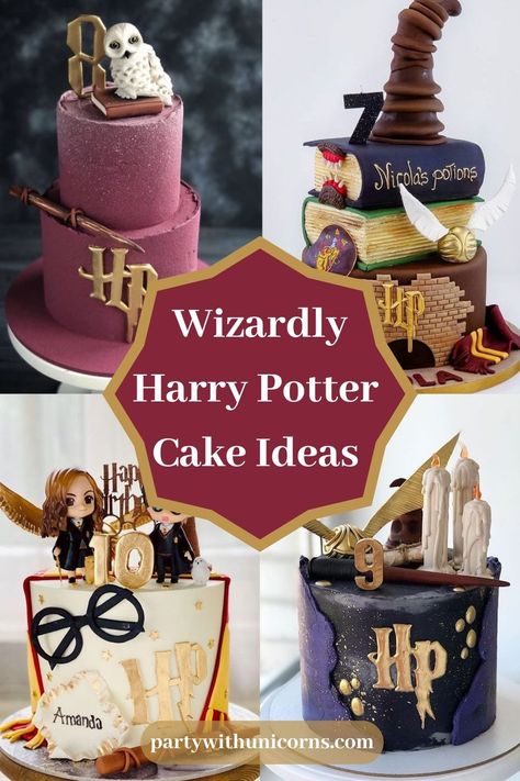 18 Wizardly Harry Potter Cake Ideas - Party with Unicorns Harry Potter Cake Ideas, Harry Potter Birthday Cake Ideas, Harry Potter Theme Cake, Kids Unicorn Party, Harry Potter Cupcakes, Harry Potter Theme Birthday, Harry Potter Birthday Cake, Harry Potter Bday, Harry Potter Girl