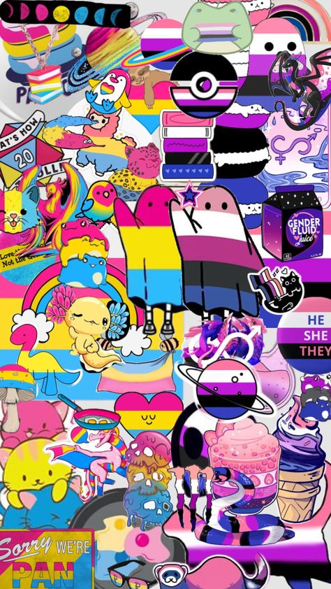 #pansexualpride #genderfluidpride Queer Wallpaper Aesthetic, Gender Fluid Wallpaper, Genderfluid Wallpaper, Genderfluid Aesthetic, Cute Wolf Drawings, Lgbt Sticker, Lgbt Quotes, Lgbt Humor, Scene Wallpaper