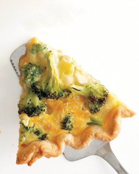 Broccoli-Cheddar Quiche from Martha Stewart.com ~ Made this the other night without a crust and it is both simple and delicious. ~ M. Broccoli And Cheese Quiche, Broccoli Cheddar Quiche, Cheddar Quiche, Broccoli Quiche, Leafy Green Salads, Cheese Quiche, Brunch Buffet, Fettuccine Alfredo, Broccoli Cheddar