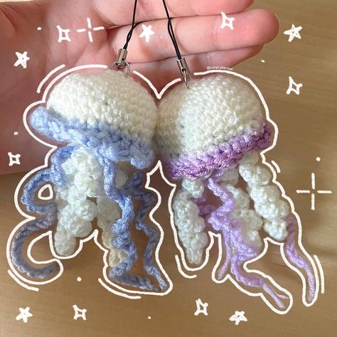 ₊ ˚ . Matching jellyfish keychains 🪼₊ ˚ . I made these matching keychains for an order and they turned so cute omgg🤭 My customer chose the colours and I think they work so well together ! I’m gonna go make myself one brb 🏃‍♀️ If you’re interested in purchasing feel free to dm me! (In Qatar only 🇶🇦) 🏷️: #crochet #crochetaddict #crochetlove #amigurumi #amigurumilove #cute #handmade #fiber #fiberart #matching #keychains #adorable #jellyfish #oceanlife #backtoschool #autumn #explorepage #like Matching Crochet Keychains, Matching Keychains Couples, Jellyfish Keychain, Crochet Keychains, Crocheted Jellyfish, Matching Keychains, Crochet Inspo, Quick Crochet, Crochet Keychain