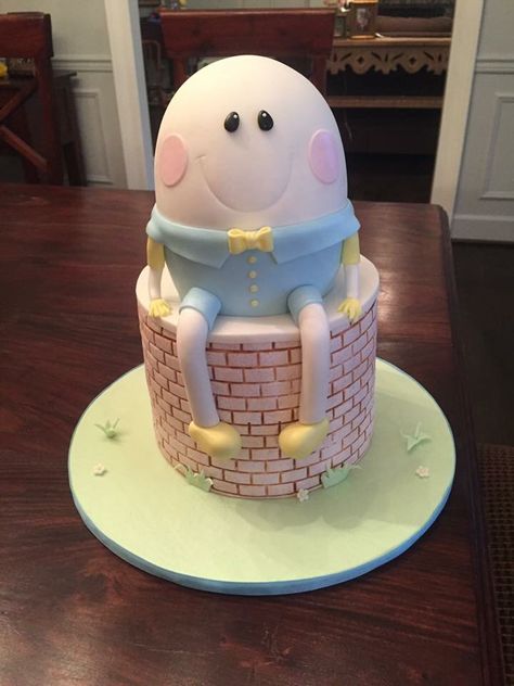 Humpty Dumpty Cake Ideas, Humpty Dumpty Cake, Second Birthday Cakes, Egg Party, Wonderland Cake, Kids Baking, Alice In Wonderland Cakes, Egg Cake, Book Cake