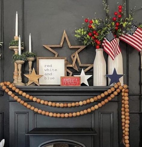 Modern 4th Of July Decor, 4th Of July Fireplace Decor, 4th Of July Mantle Decor Mantel Ideas, 4th Of July Mantel Decor, July 4th Fireplace Mantel, Fourth Of July Mantle, Patriotic Mantle Decor, 4th Of July Mantle, Patriotic Mantle