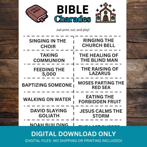 Bible Charades, Laura Torres, Charades Game, Family Christmas Party, Bible Games, Church Ideas, Holy Bible, Sunday School, Color Show