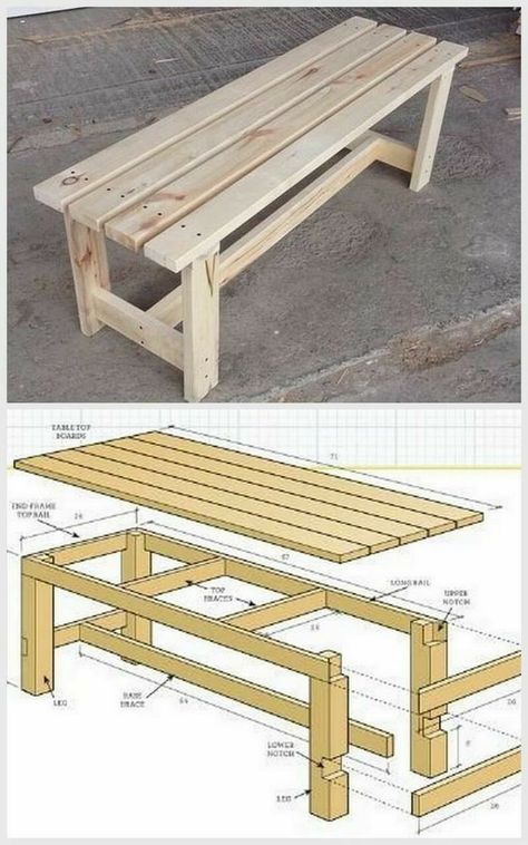 Best DIY Wood Garden Bench Plans Farmhouse Bench Diy, Wood Bench Outdoor, Diy Wood Bench, Diy Bench Outdoor, Diy Bench, Diy Holz, Wood Plans, Woodworking Plan, Wooden Bench