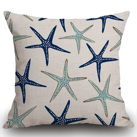 Smooffly Coastal Nautical Cushion Cover, Coastal Nautical Starfish Repeat Pattern Navy Blue Square 18 x 18 Inches Decorative Throw Pillow Cover Cotton for Sofa Bedroom Car 45 x 45 cm : Amazon.co.uk: Home & Kitchen Nautical Pillow Covers, Starfish Pillow, Nautical Cushions, Nautical Pillows, Garden Pillows, Real One, Blue Square, Decorative Throw Pillow Covers, Decorate Your Room