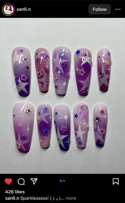 Funky Nail Designs, Long Acrylic Nail Designs, Goth Nails, Nails Now, Grunge Nails, Pretty Gel Nails, Really Cute Nails, Nail Idea, Pink Star