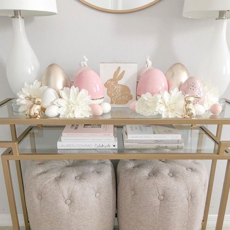 C H R I S T Y M E L on Instagram: “Created a cute little Easter Egg Hunt on my console table 🐣 Spring decorating video coming soon 🌸 .. .. .. .. .. .. .. .. .. #springdecor…” Easter Console Table Decor, Decorating Videos, Console Table Decorating, Hello Spring, Easter Egg Hunt, Egg Hunt, Spring Decor, Console Table, Easter Eggs