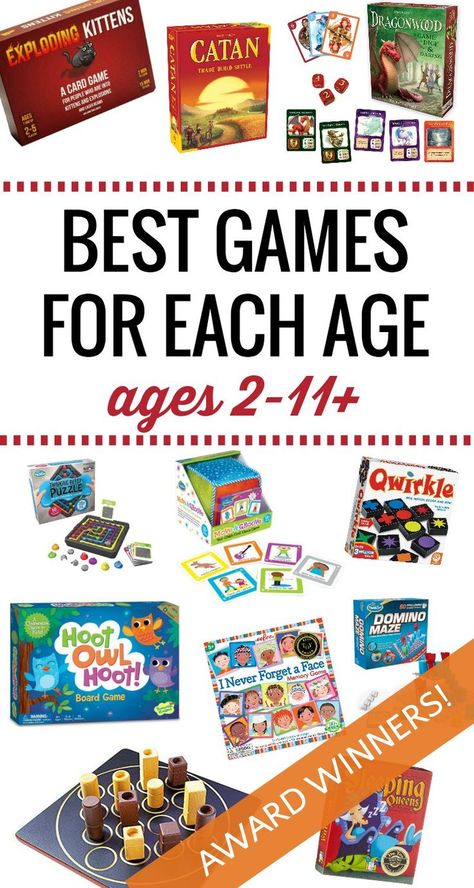 The best games for kids by age. Find the best game to give as a gift for your 2 year old through to 11 year olds and up. Each award-winning game will be enjoyed by multiple age ranges so these are truly family games, too. Best Family Games With Kids, Best Games For Kids, Educational Board Games, Games For Boys, Card Games For Kids, Family Fun Games, Fun Board Games, Board Games For Kids, Fun Games For Kids