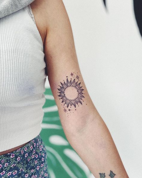 Tattoo Ideas Check more at https://aykgallery.com/78332-tattoo-ideas Colorful Sun Tattoos For Women, New Tattoo 2023, Sun Tattoo Sleeve, Arm Cover Up Tattoos For Women, Sun Tattoo Designs For Women Beautiful, Sun Tattoo Ideas For Women, Sun Mandala Tattoo, Mandala Sun Tattoo, Tattoo Ideas Drawings