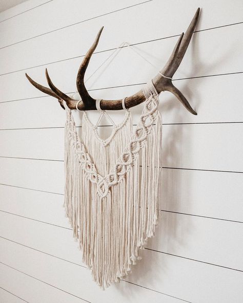 Elk Antler Macrame Wall Hangings, Deer Shed Macrame, Western Macrame Wall Hanging, Elk Macrame, Elk Antler Macrame, Farm Macrame, Deer Antler Macrame Wall Hanging, Antlers Macrame, Macrame On Antlers