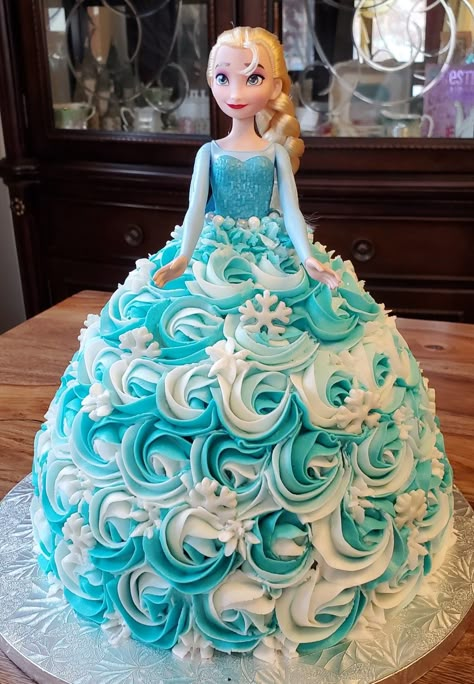 Frozen Dress Cake, Elsa Cake Diy, Elsa Barbie Doll Cake, Elsa Doll Birthday Cake, Elsa Doll Cake Ideas, Elsa Princess Cake, Elsa Frozen Birthday Cake, Elsa Cakes Birthday, Frozen 4th Birthday Cake