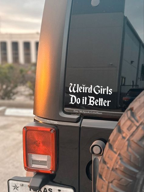 Weird Girls do it Better Vinyl Decal, Jeep accessories, Jeep decals, goth decals, spooky decals, alt -  #accessories #alt #Decal #Decals #girls #Goth #Jeep #Spooky #Vinyl #Weird Gothic Car Decor, Goth Car Interior, Goth Decals, Accessories Alt, Decal Application Instructions, Car Interior Diy, Jeep Decals, Car Deco, Cool Car Accessories