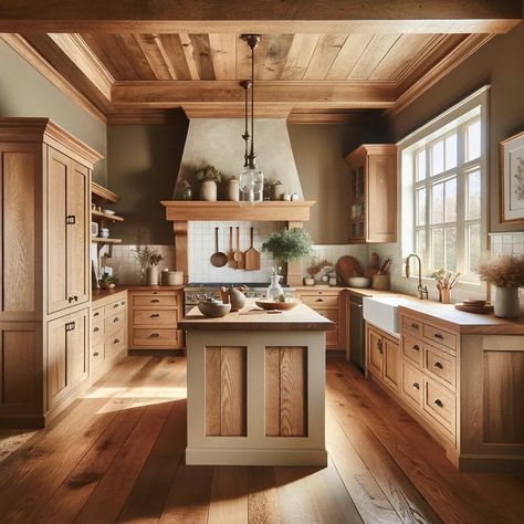 18 Farmhouse Kitchen Colors Perfect for Your Oak Cabinets Oak Cabinets With Stainless Appliances, Wood Cabinets With Wood Countertops, Medium Oak Kitchen Cabinets, Farmhouse Oak Kitchen, Kitchen Paint Colors With Oak Cabinets, Oak Kitchen Cabinets Wall Color, Oak Wood Kitchen, Best Color Palettes, Traditional Kitchen Decor