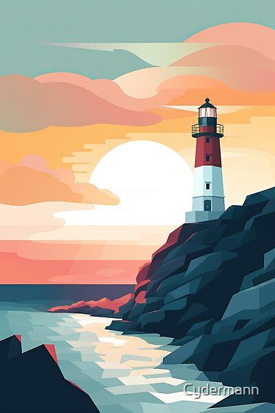 Lighthouse Easy Painting, Gouache Lighthouse, Lighthouse Art Painting, Lighthouse Graphic Design, Lighthouse Drawing Simple, Lighthouse Drawing Sketch, Lighthouse Painting Easy, Light House Drawing, Lighthouse Mural